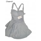 CharmX Womens One Piece Swimsuit Ruched Tummy Control Swimdress Ruffle Bathing Suit Skirt Gray Color