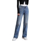 CharmX Womens High Waisted Jeans Stretchy Straight Leg Loose Fit Tummy Control Raw Hem Denim Pants Trendy 2025 Fashion