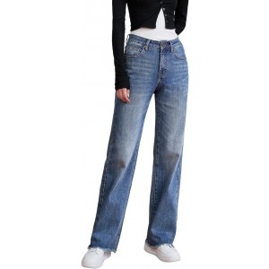 CharmX Womens High Waisted Jeans Stretchy Straight Leg Loose Fit Tummy Control Raw Hem Denim Pants Trendy 2025 Fashion